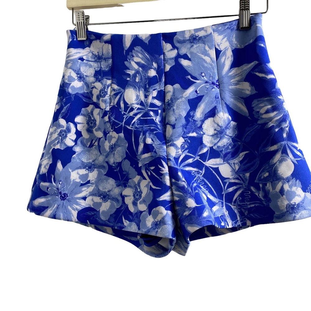 GUESS Skort Women Floral High Waisted Pleated Blue White S